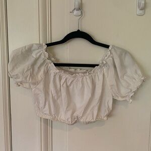 White Ruffled Peplum Hem Short Sleeve Crop Top